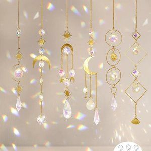 6PC SET Colorful Crystal Gold Suncatchers Chimes Window Rainbow Makers NEW Gift